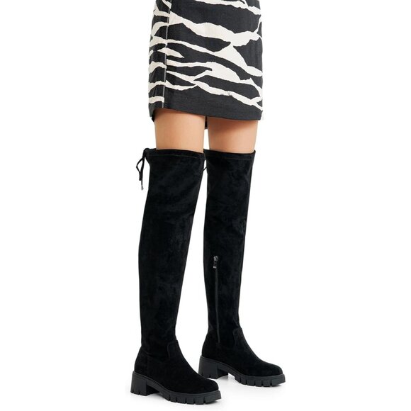 Women's Platform Boots-990-black Over The Knee Thigh High Round Toe Long Boot - Picture 4 of 7